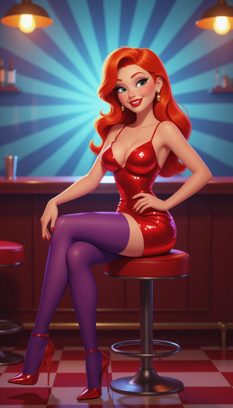 Jessica Rabbit in Red Dress, Pixar Style