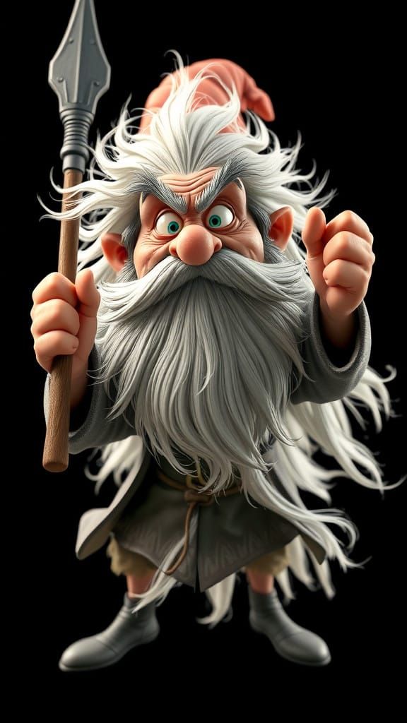 Gandalf's Dramatic Caricature in Vibrant Cartoon Style