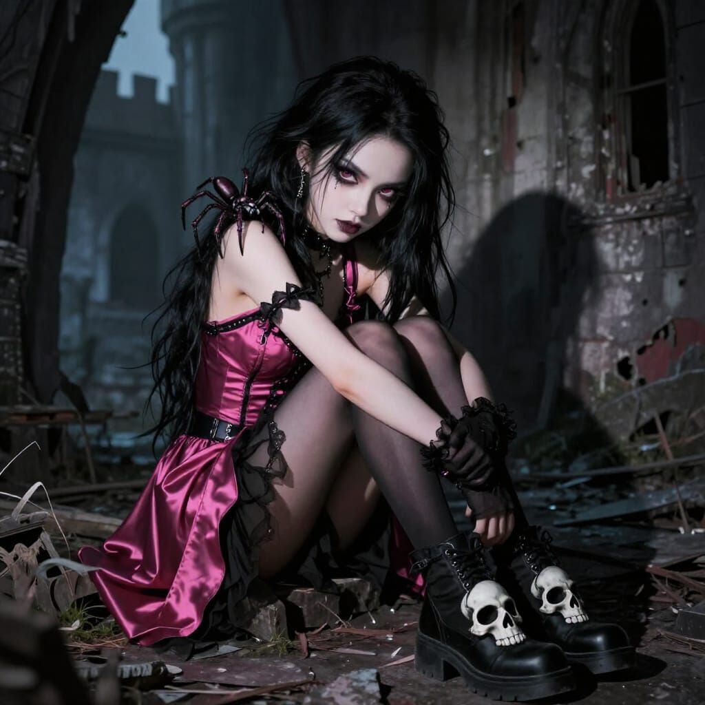 Goth Girl Triumphs Over Darkness in Castle