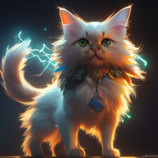 Electrifying Cat Concept Art in Orange and Teal