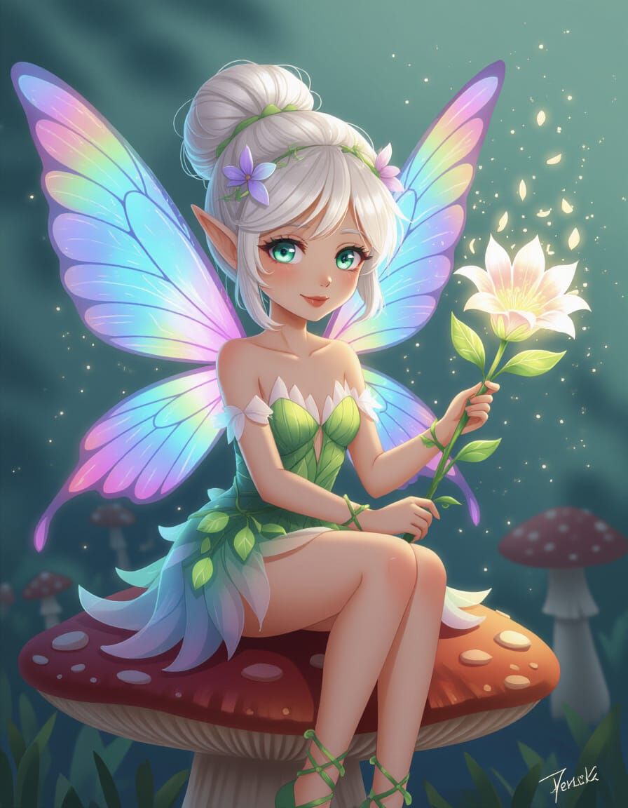 Radiant Pixie Casting a Healing Spell in Anime Style