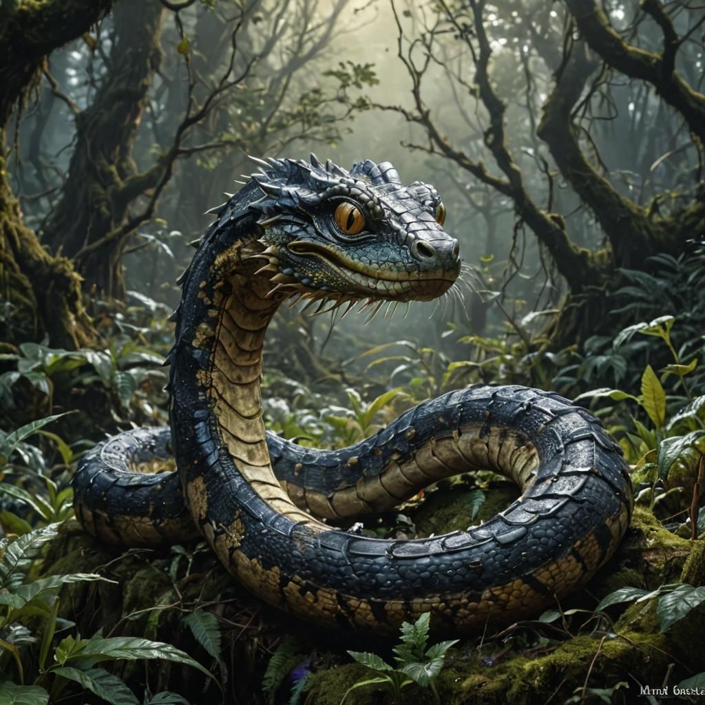 Venomous Mamba Snake in Dark Fantasy Style