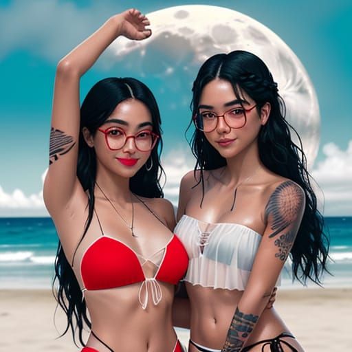 Sensual Young Women Dance Under Midnight Beach Lights