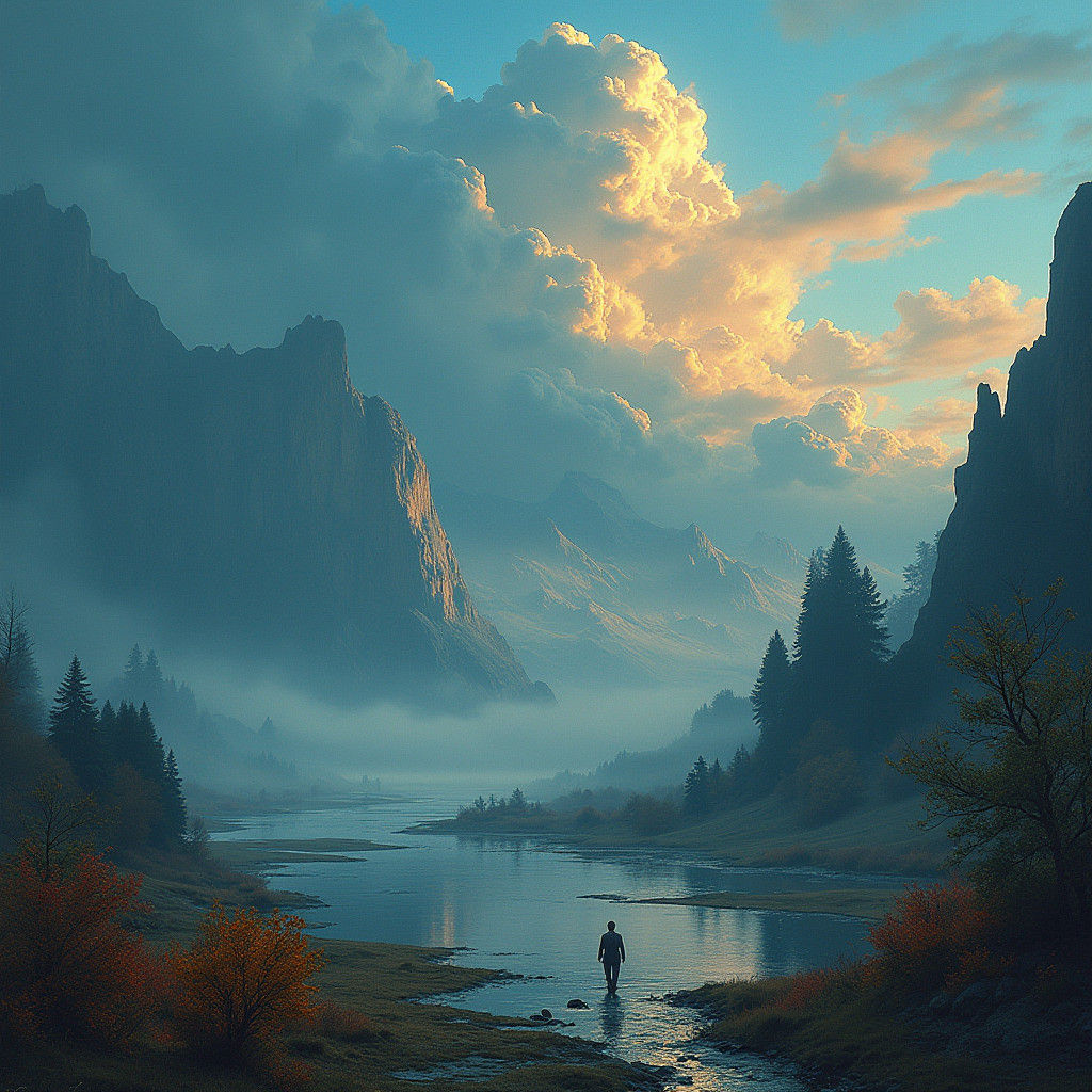 Mystical Multi-Exposure Landscape Portrait in Digital Art St...