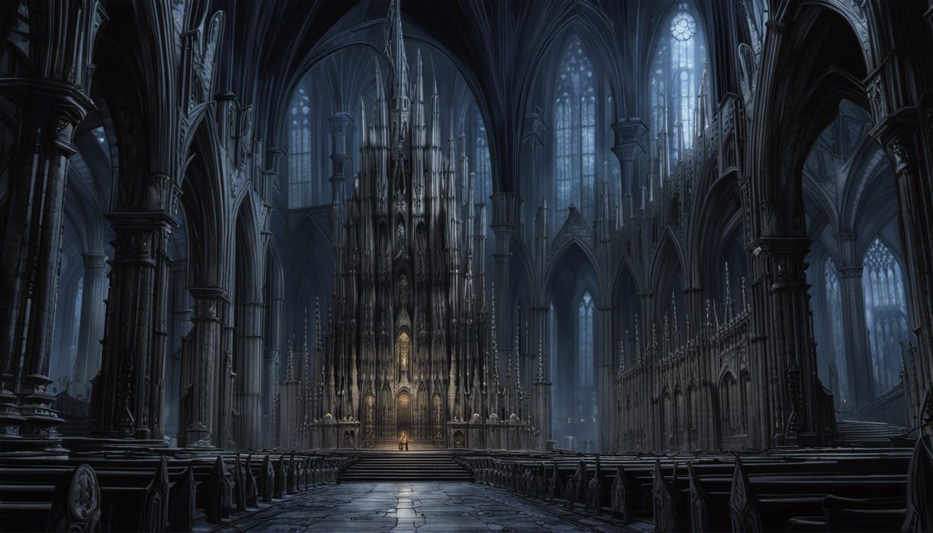 Dark Gothic Cathedral Concept Art at Midnight