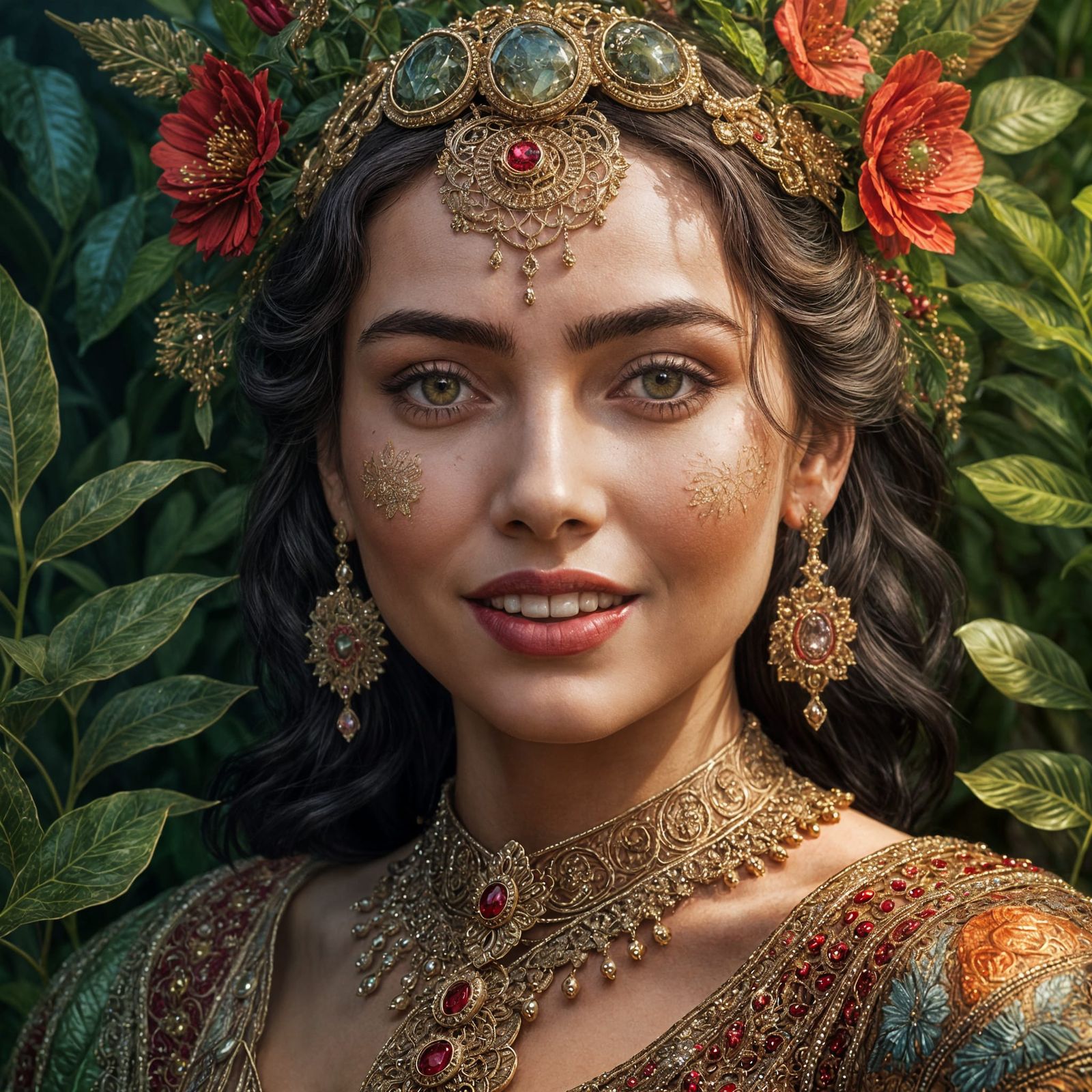 Ethereal Goddess of Gaia in Resplendent Red Attire