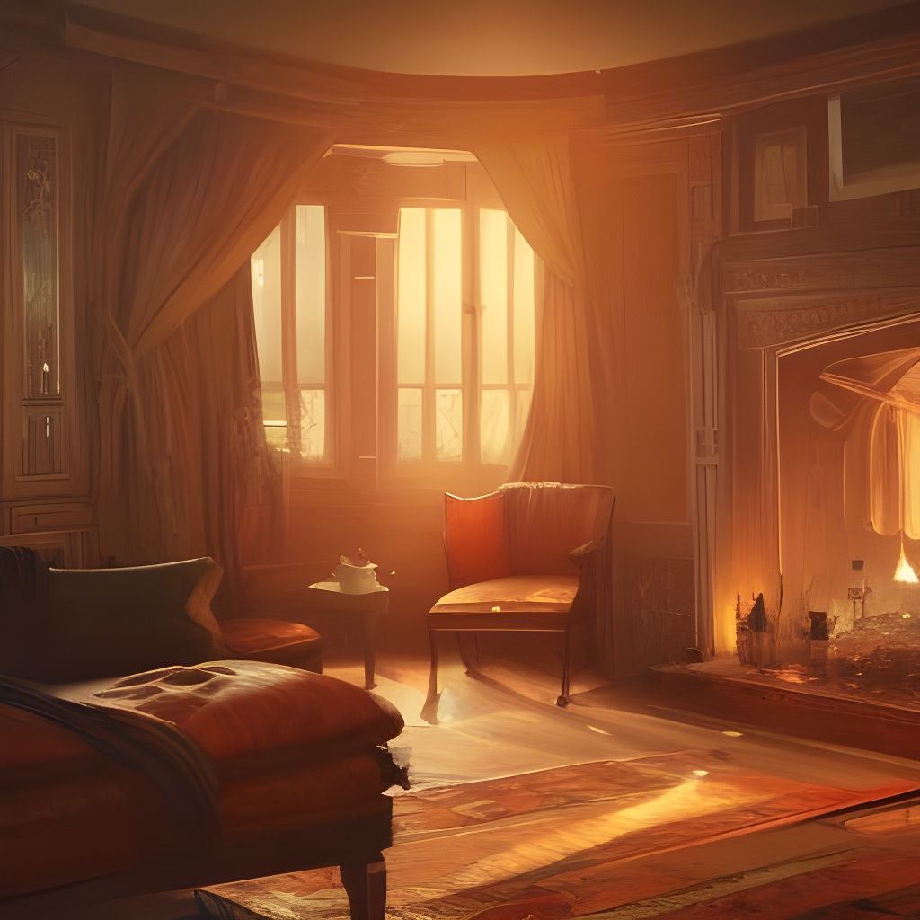 Cozy Room with Fireplace: Hyperdetailed Concept Art