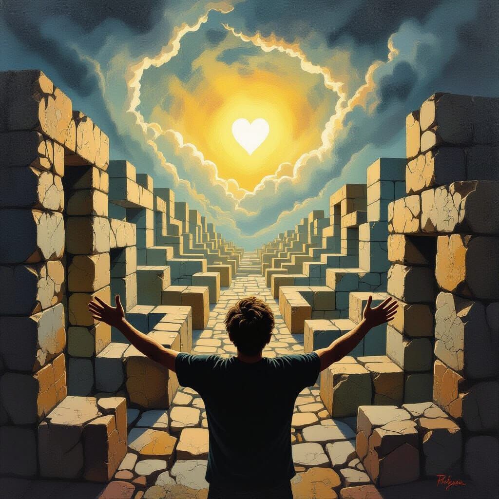 Surrealist Painting of Emotional Barriers and Hope