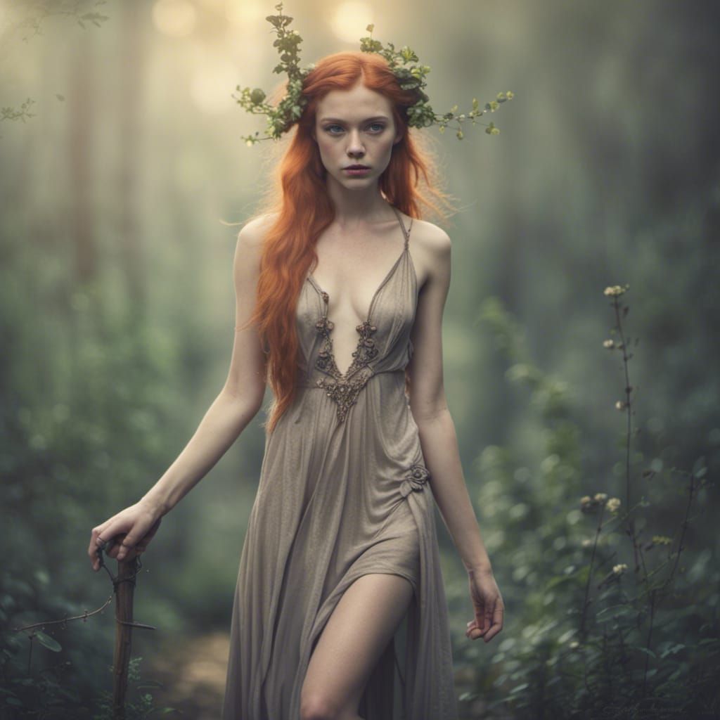 Ginger Elf Girl in Plunging Dress: A Photograph