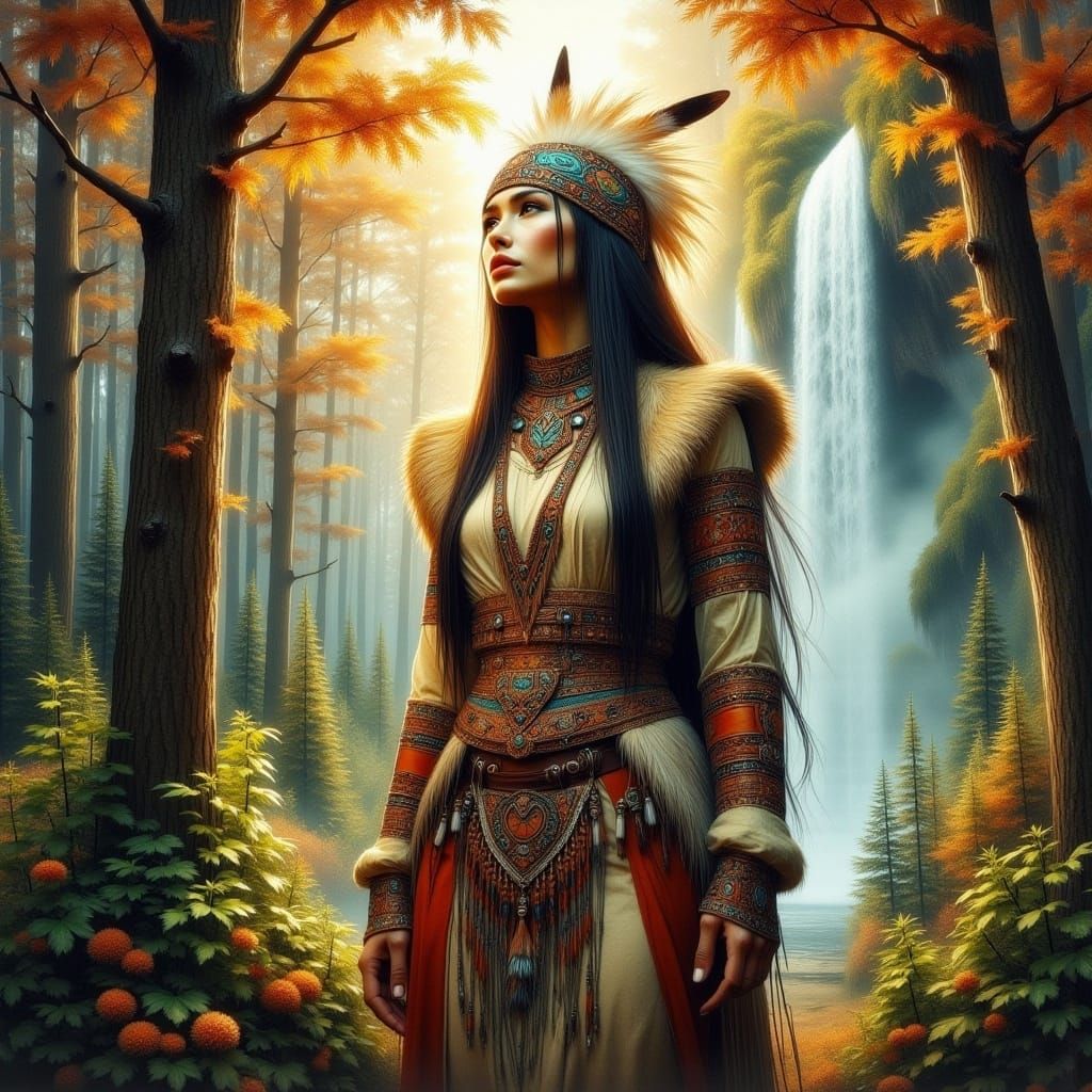 Native American Princess in Forest, Matte Painting