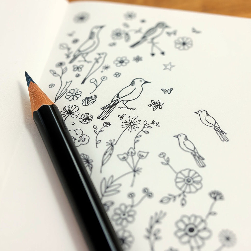 Notebook Corner with Doodles of Birds and Flowers