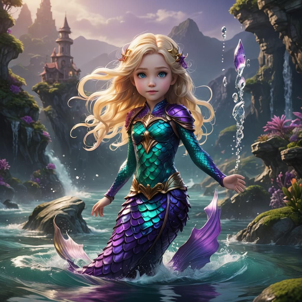 Majestic Anime Mermaid with Purple Tail