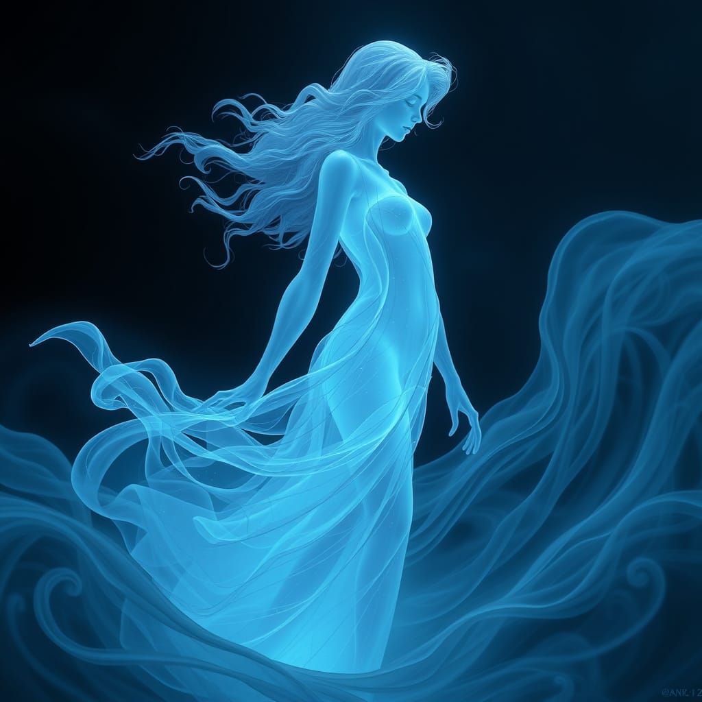 Glowing Ocean Goddess in Shimmering Waves