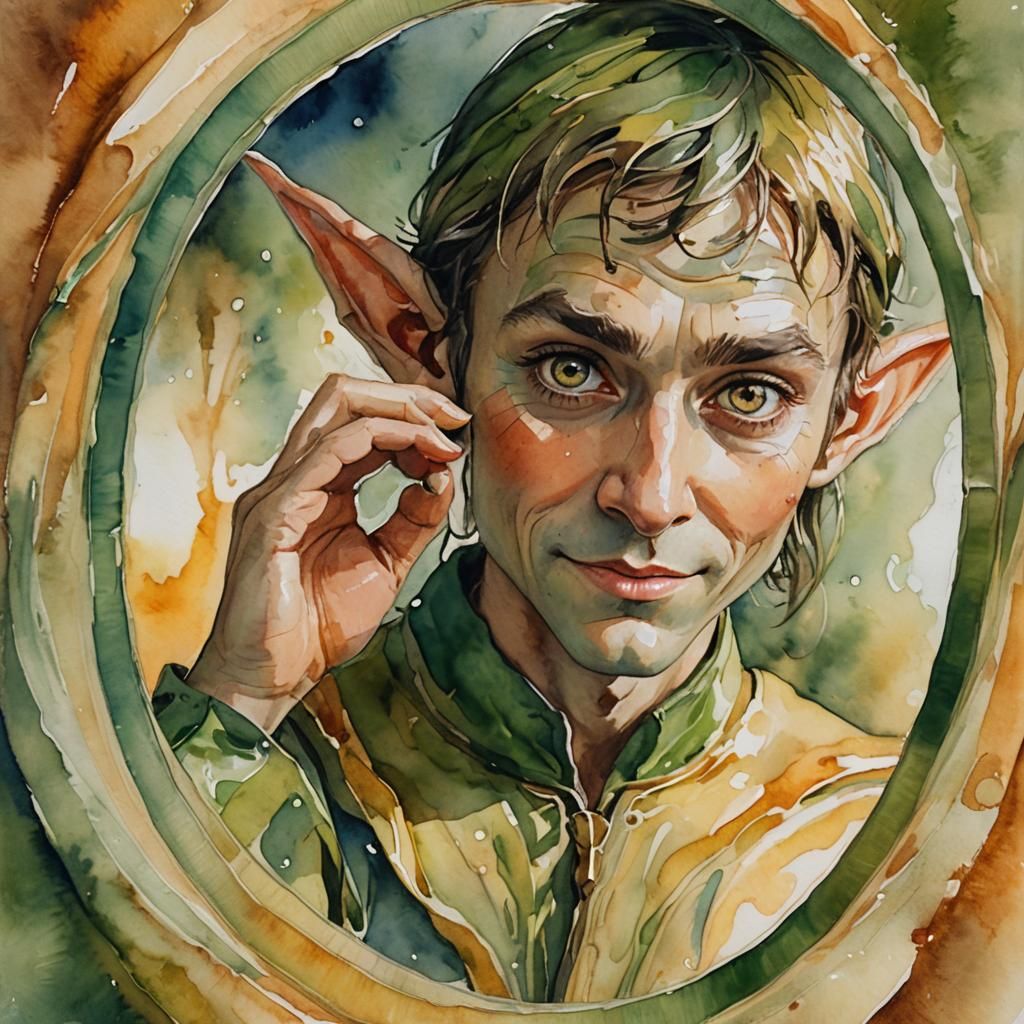 Elf Looks in Mirror with Abstract Expressionism