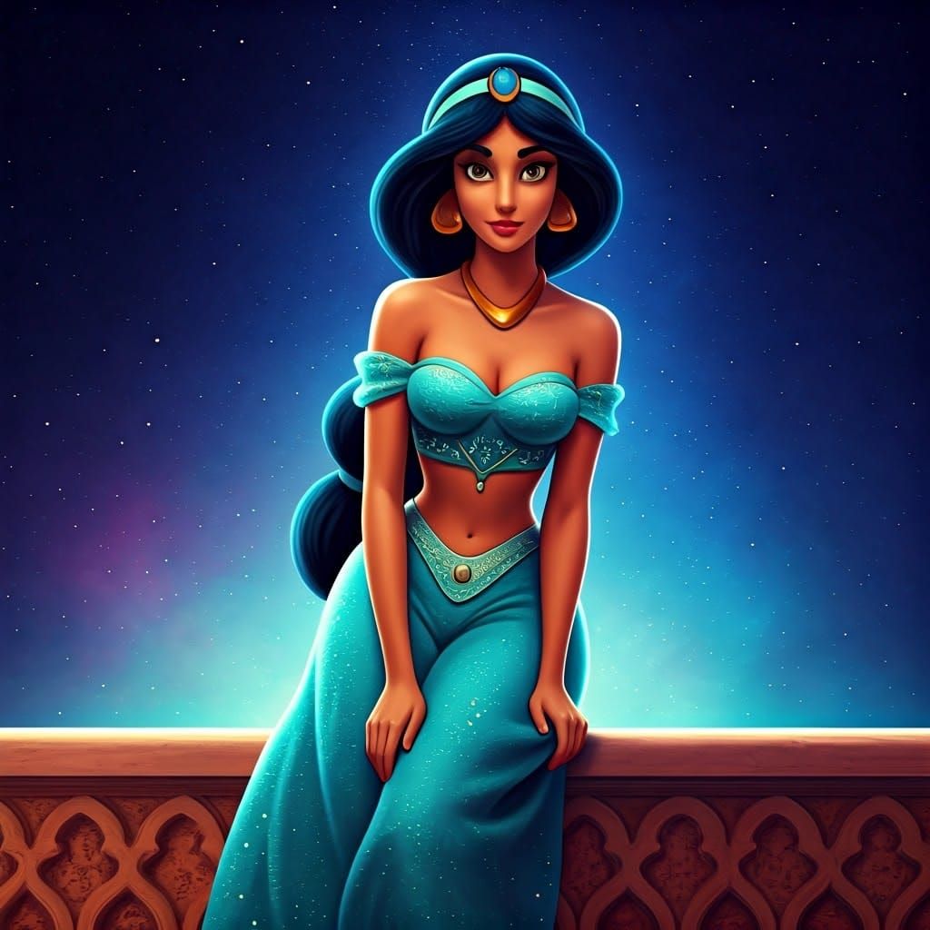Princess Jasmine on Balcony in Dreamlike 3D Rendering
