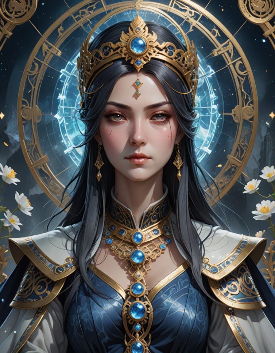 The Enigmatic High Priestess in Vibrant Anime Style