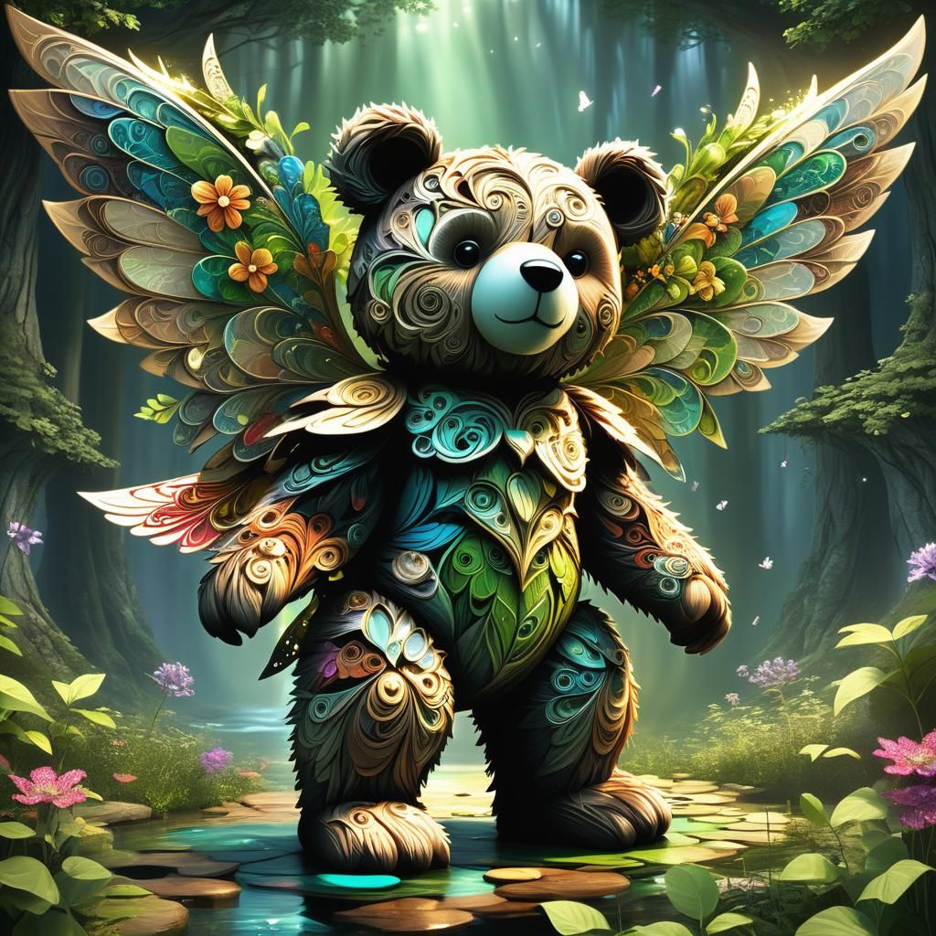 Winged Teddy Bear Fairy in Natural Environment