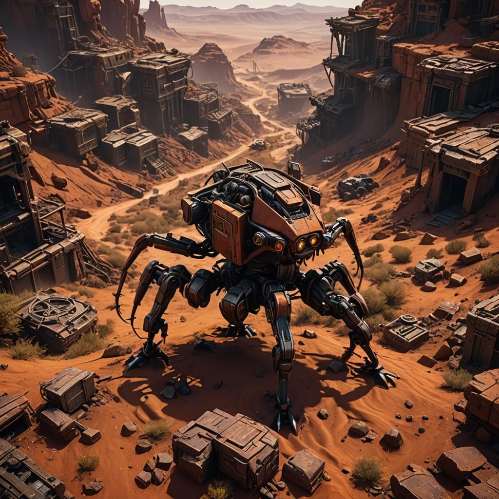 Arachnid Robot Fortress in Barren Landscape