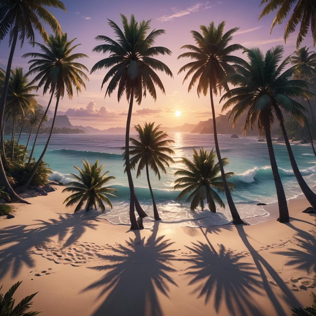 Serene Sunrise Beach Scene: Fantasy Concept Art