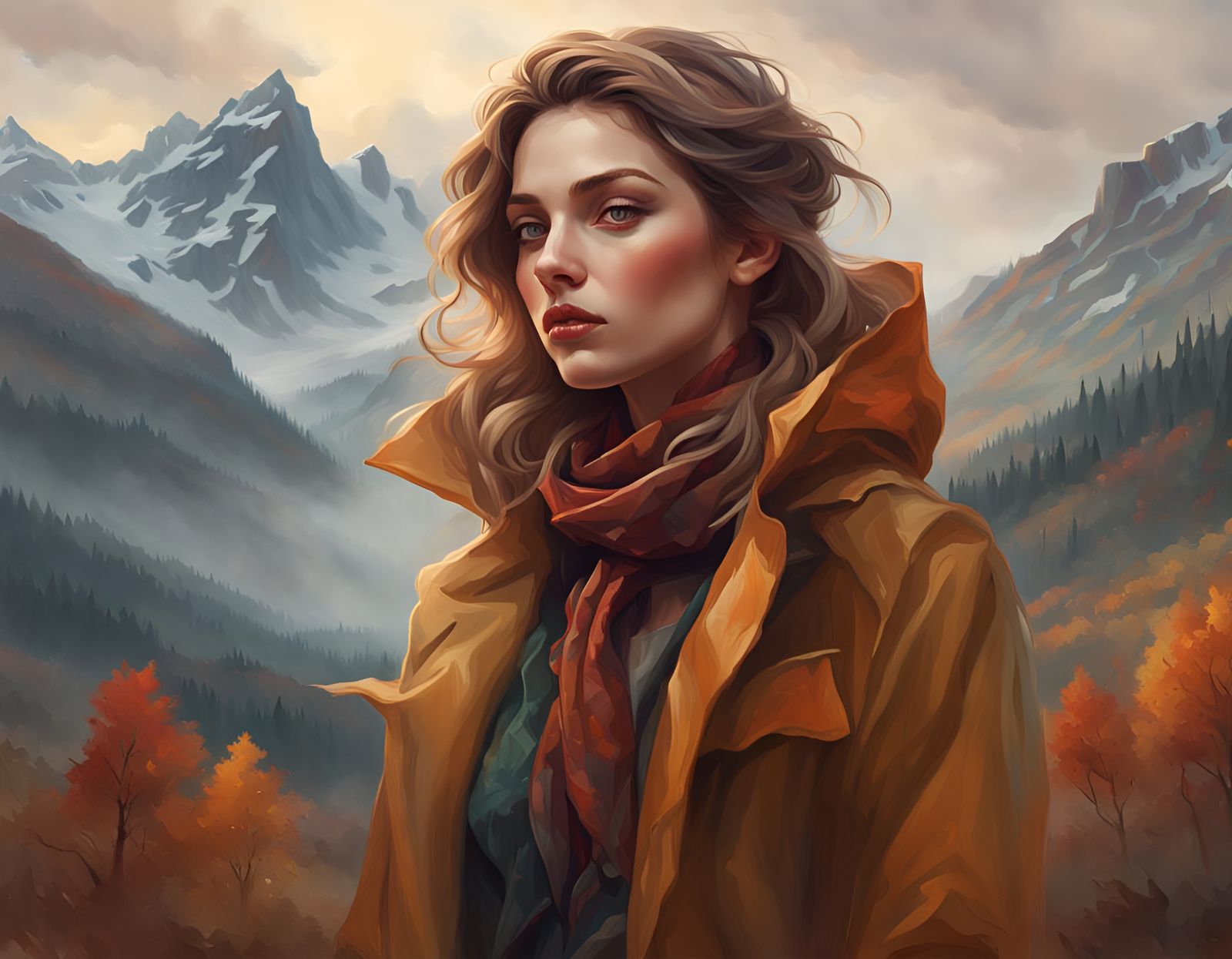 Ethereal Autumn Portrait in Oil Painting Style