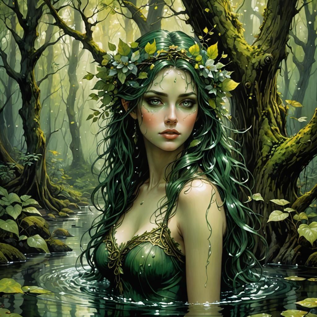 Enchanted Forest Dryad in Watercolor Style