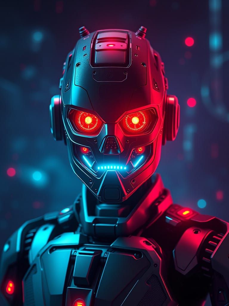 Surreal Cyberpunk Battle Robot in Dark Minimalist HDR