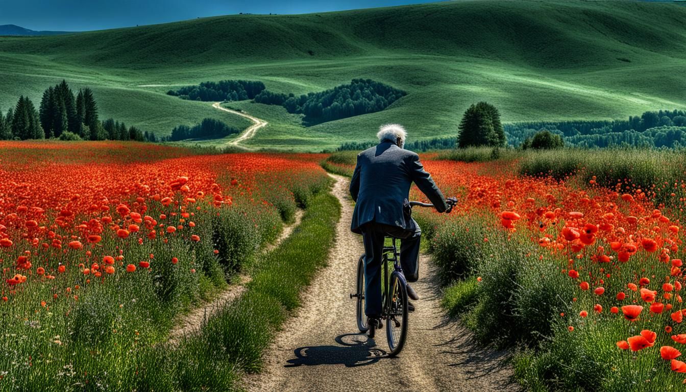Poppy Field Bicycle Ride in Hyperrealistic Style