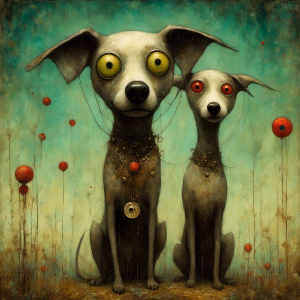 Funny Googly-Eyed Dog in Art Brut Style