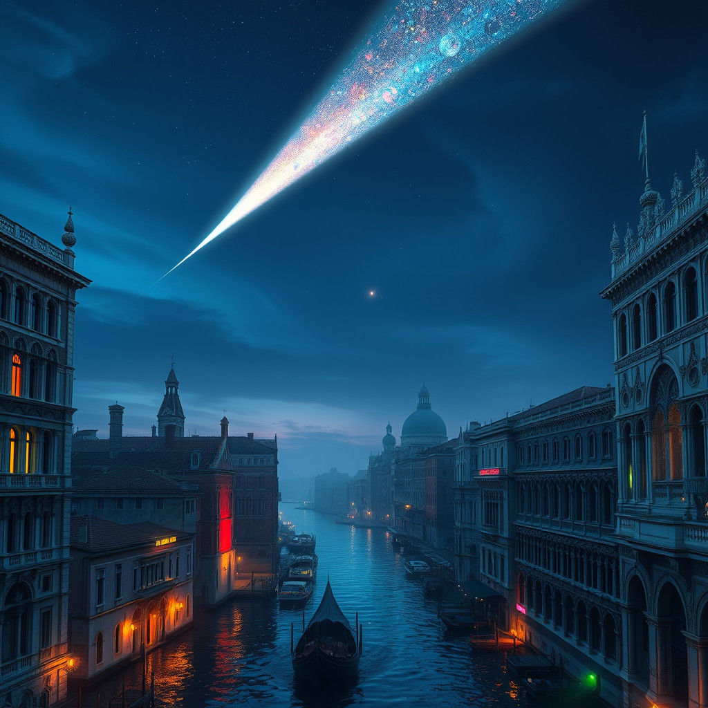Comet Lights Gothic Venice in Hyper-Realistic Art