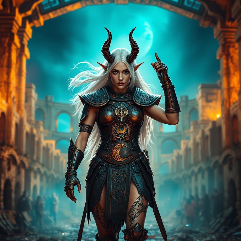 Victorious High-Elf Gladiator in Ruined Arena