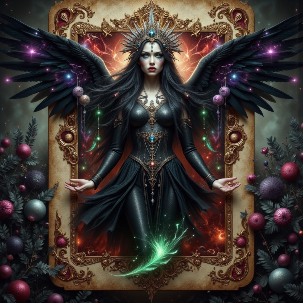 Dark Angel Emerges from Vintage Playing Card