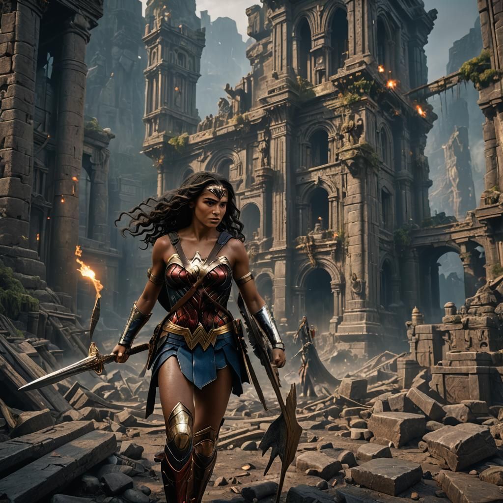 Ebony Wonder Woman: Detailed Fantasy Concept Art