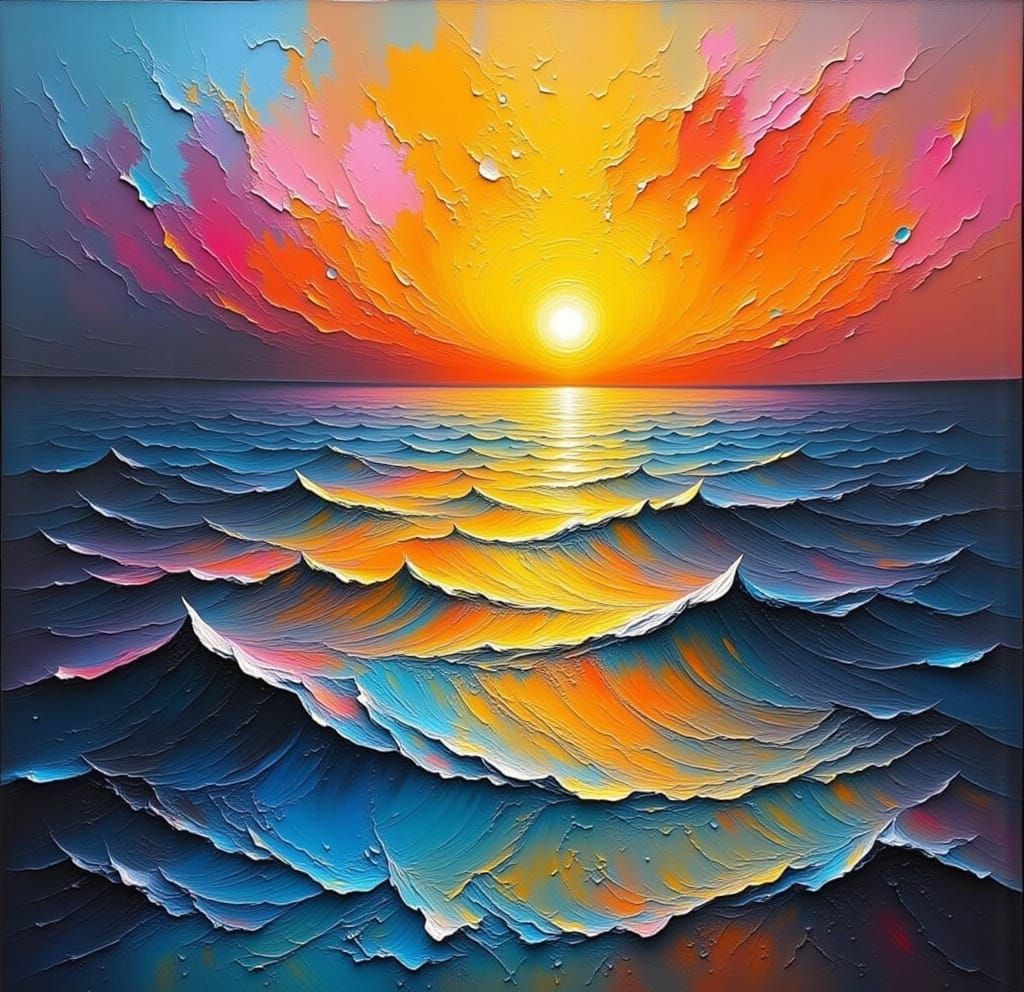 Impasto Seascape Painting at Sunset
