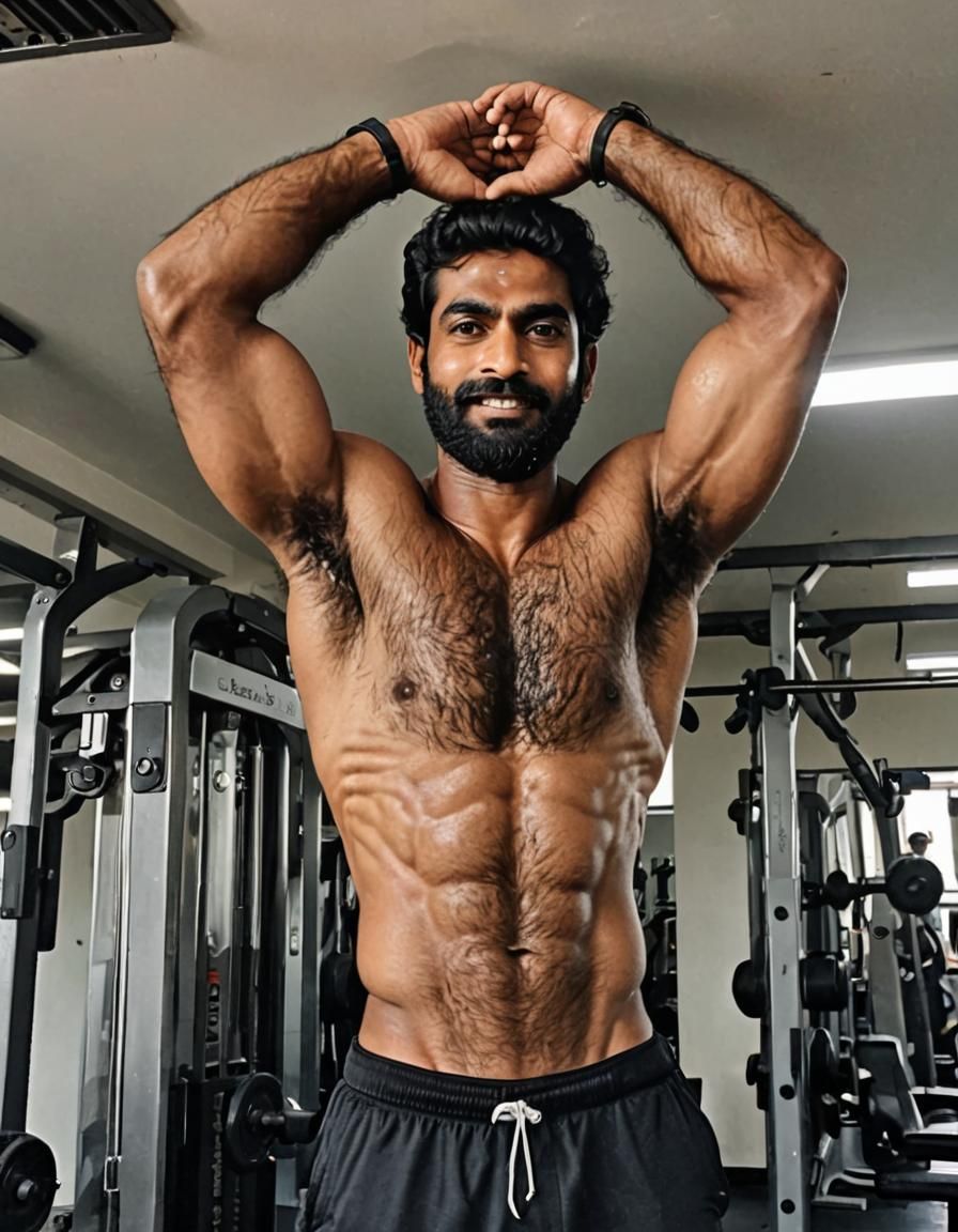 Hairy South Indian Man After Gym Workout
