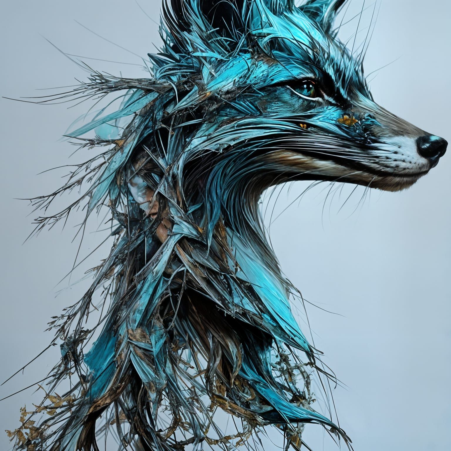 Crowned Fox Portrait in Inkblot Art Style