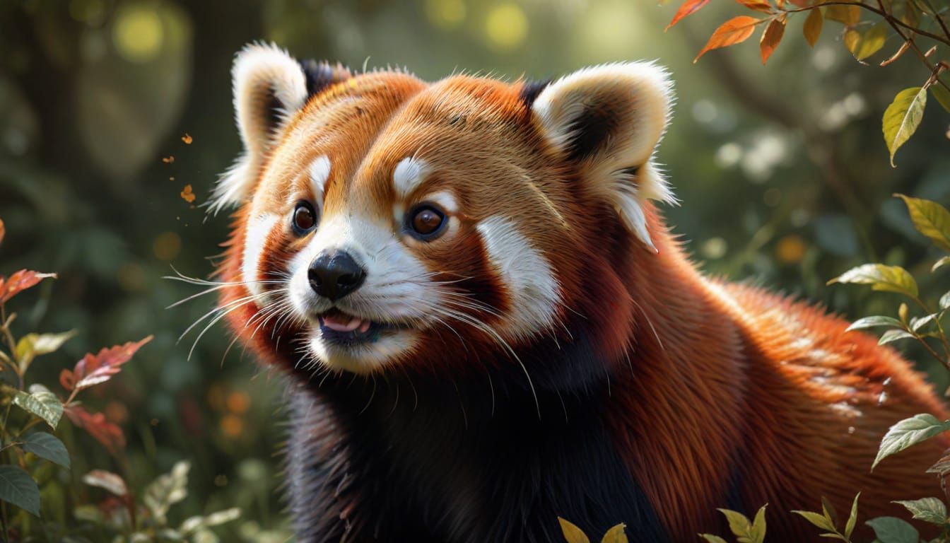 Red Panda Portrait in Dreamlike Autumn Garden