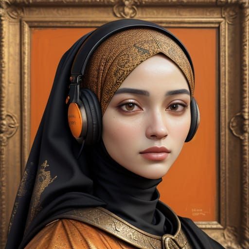 Baroque Portrait of Woman with Hijab in Impasto Style