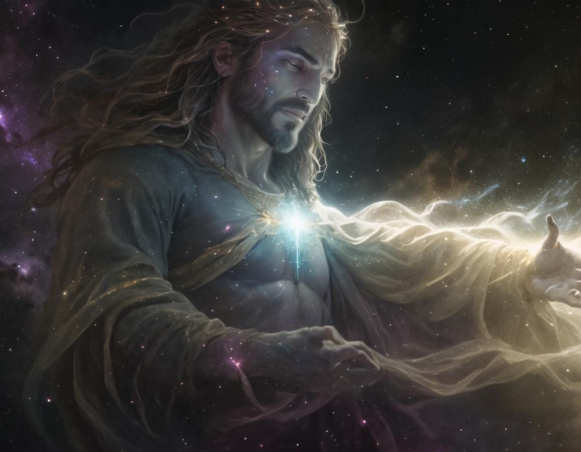 Djinn Christ Surrounded by Stars in Digital Art