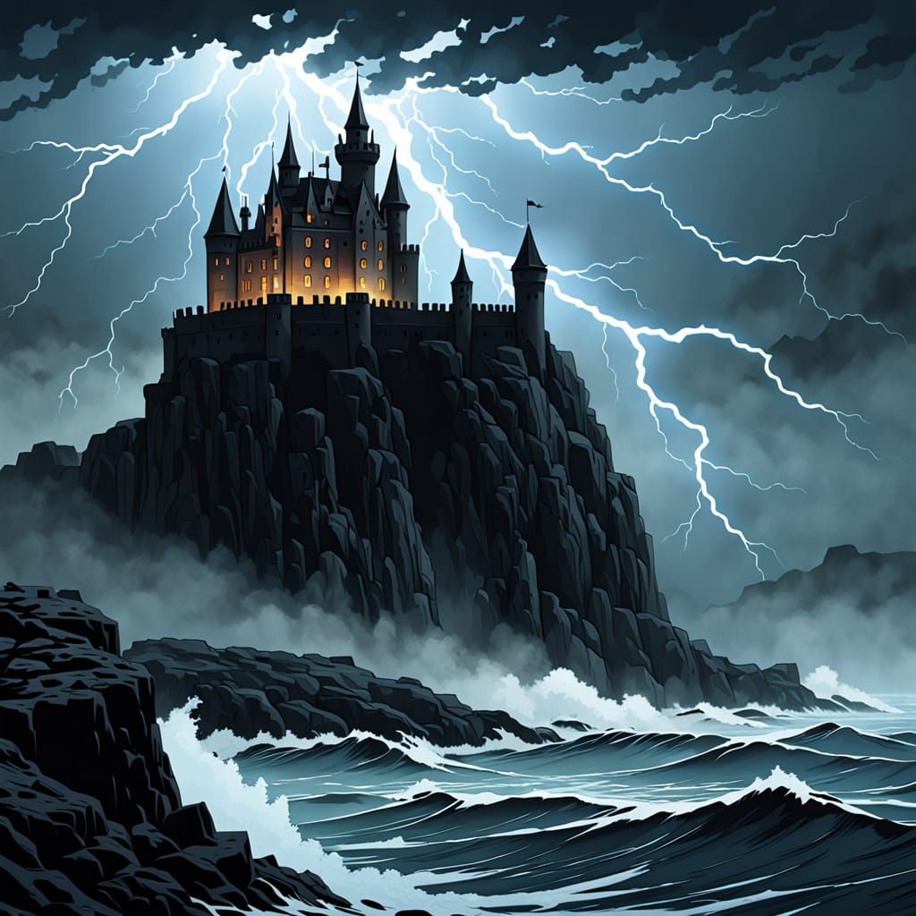 Ethereal Scottish Castle Illuminated by Lightning