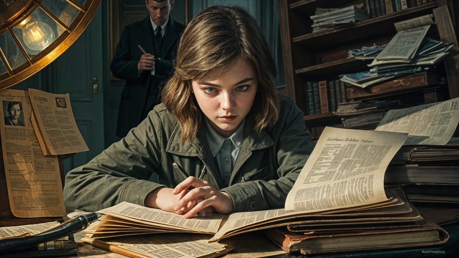 Mysterious Girl Detective in Film Noir Style