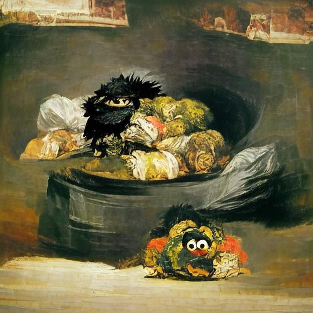 Oscar the Grouch in Goya Black Paintings Style