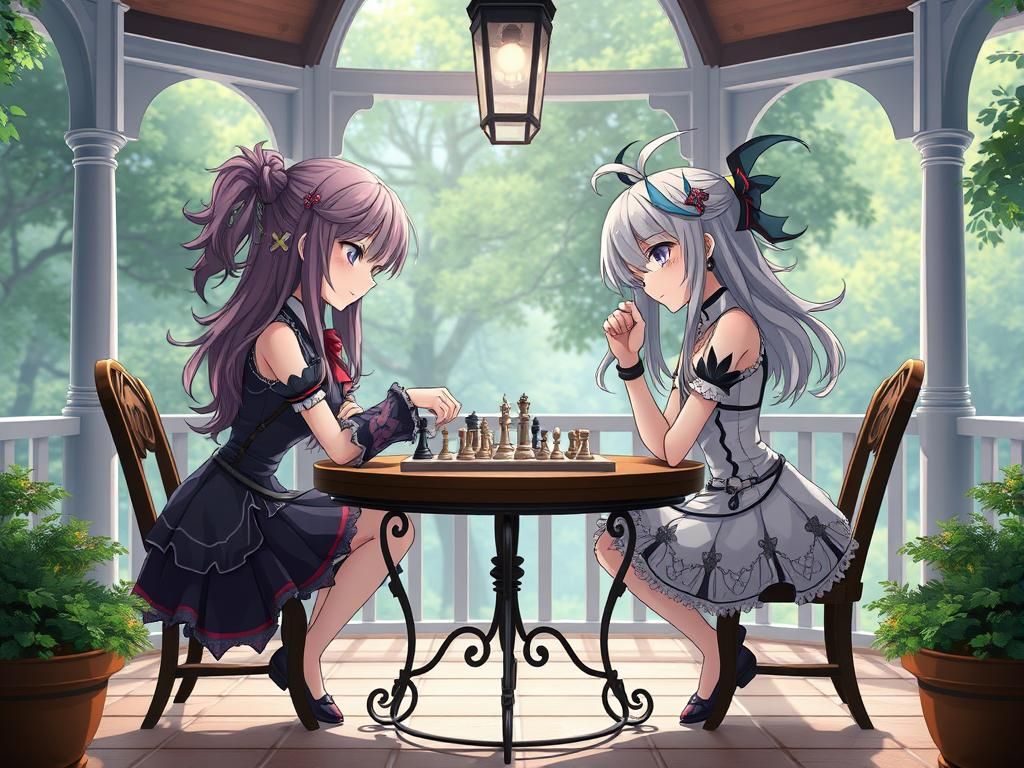 Anime Girls Personifying Life and Death Play Chess