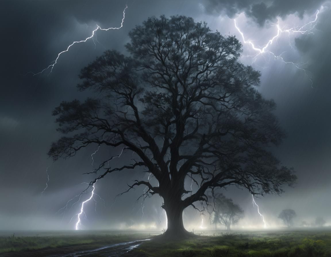 Ethereal Chiaroscuro Landscape with Looming Storm