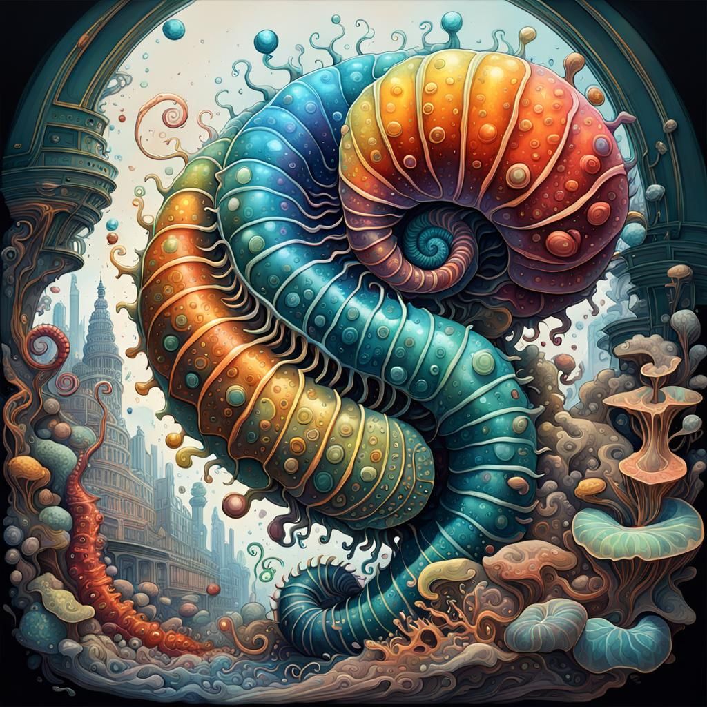 Amoeba Millipede Graffiti Art in Art Nouveau Style