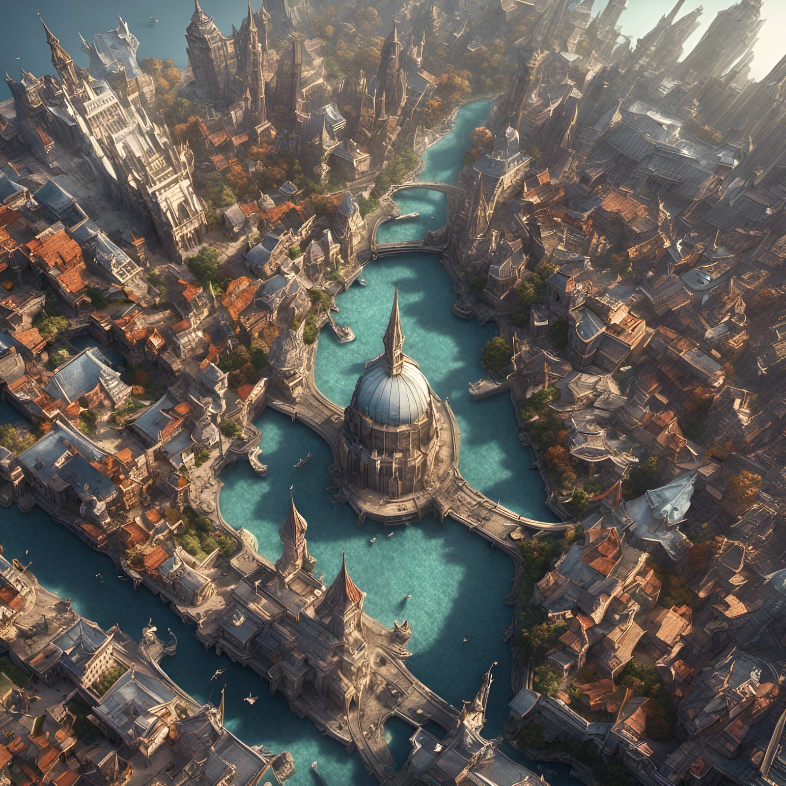 Fantasy Villain Kingdom Capital City: Detailed Bird's-Eye Vi...