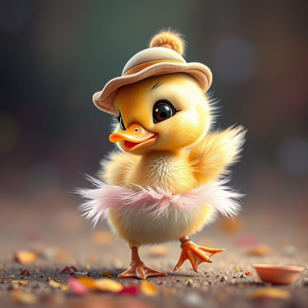 Dancing Duckling with Cartoon Eyes in Hyperrealism