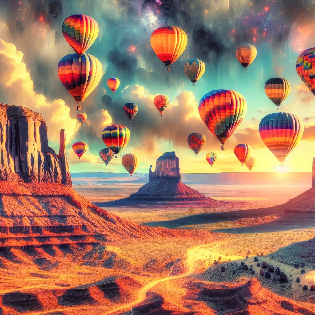 Hot Air Balloons Over Monument Valley in 16k