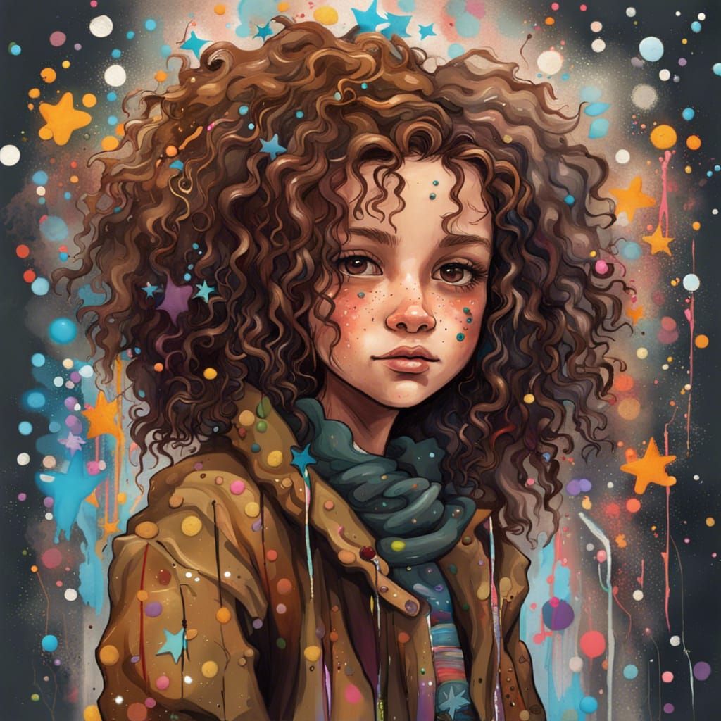 Tween Girl Portrait in Polychromatic Splash Art Style