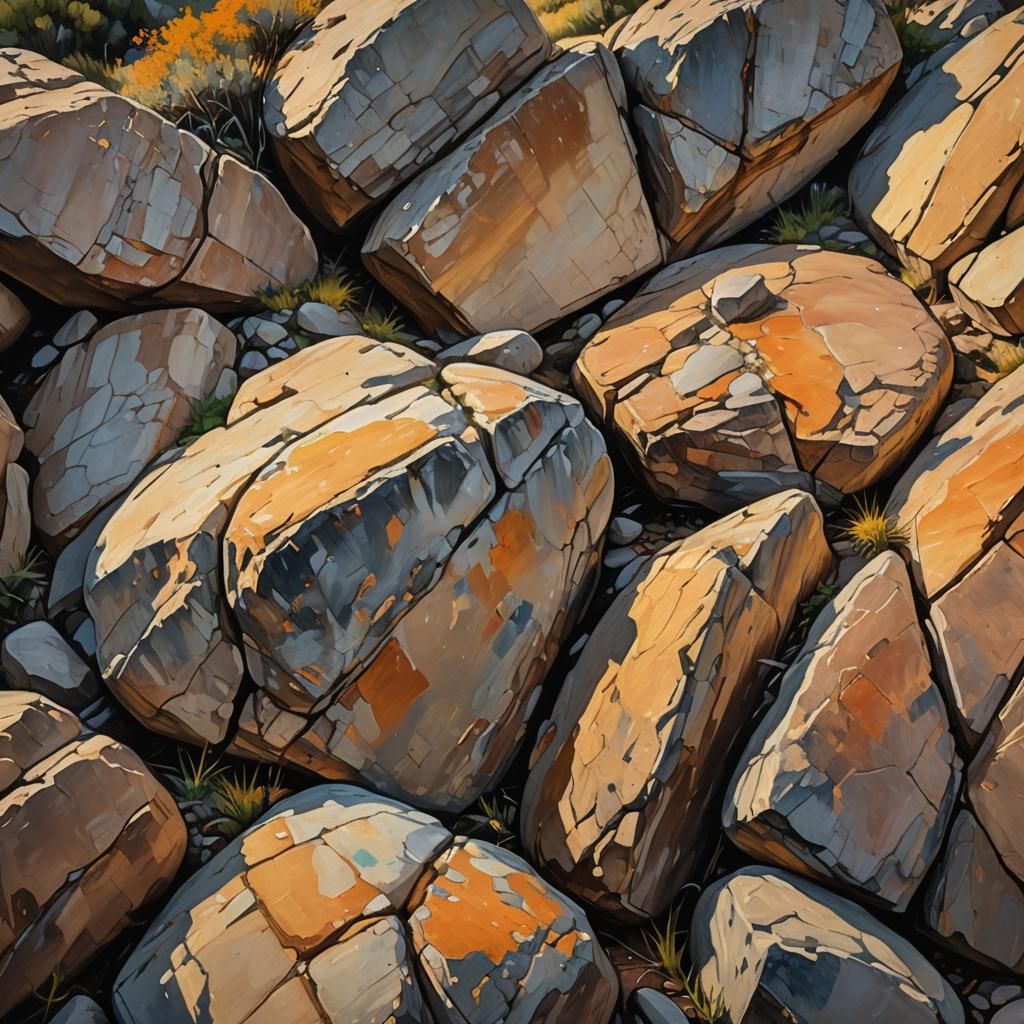 Granite Boulder in Impressionist Oil Painting