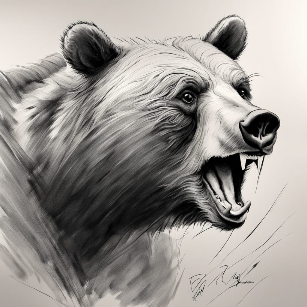 Expressive Bear Portrait in Gestural Pencil Strokes